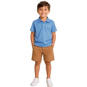 Ben Sherman Boys 2 Piece Set Blue Patterned Polo & Brown Shorts Outfit Size 6